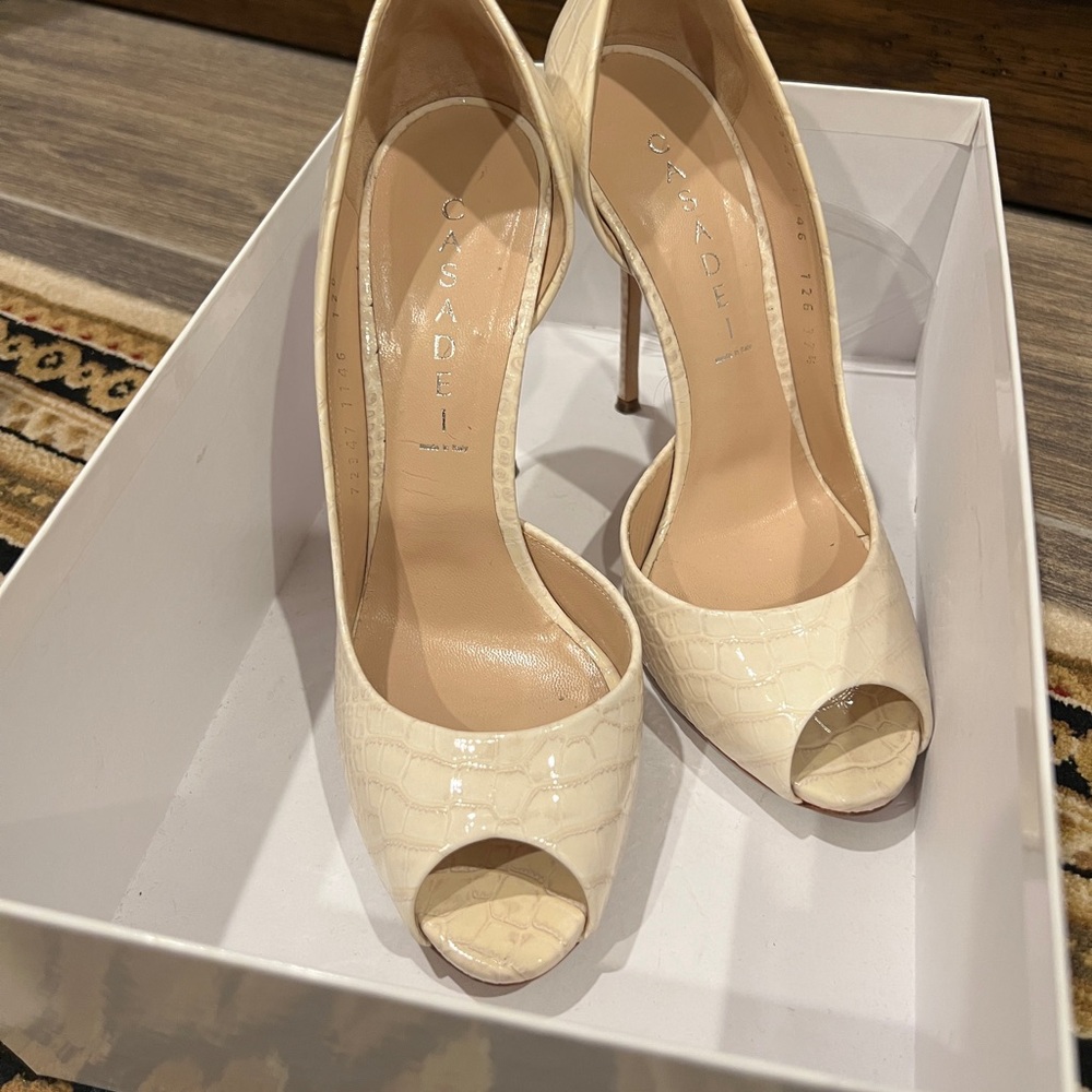Casadei 
Leather Peep Toe Stiletto Heels 
Size 37 1/2 - Picture 7 of 9